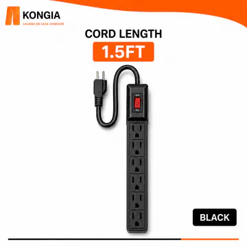 KONGIA USA 6-Outlet Power Strip | IP22 · 110–125 V · Max 15 A · 16AWG