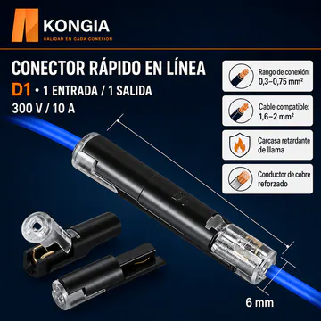 Stripping-Free Inline Quick Wire Connector D1, 1 Circuit, 300 V, 10 A, 100 Pieces
