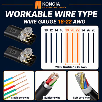 Stripping-Free Inline Quick Wire Connector D2, 2 Independent Circuits, 300 V, 10 A, 100 Pieces