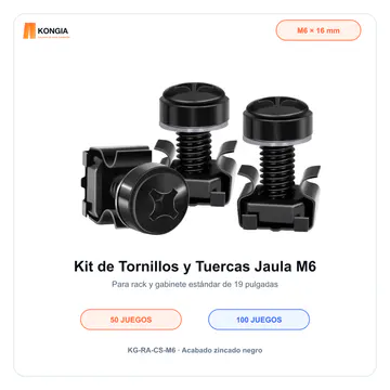 Vista principal del kit M6 — Kit de Tornillos, Arandelas y Tuercas Jaula M6 para Rack, 100 Juegos — KG-RA-CS-M6-100
