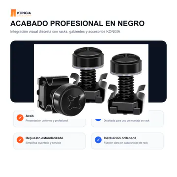Acabado zincado negro compatible con RoHS — Kit de Tornillos, Arandelas y Tuercas Jaula M6 para Rack, 100 Juegos — KG-RA-CS-M6-100