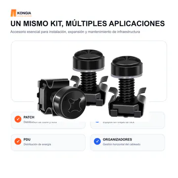 Aplicaciones en infraestructura de rack — Kit de Tornillos, Arandelas y Tuercas Jaula M6 para Rack, 100 Juegos — KG-RA-CS-M6-100