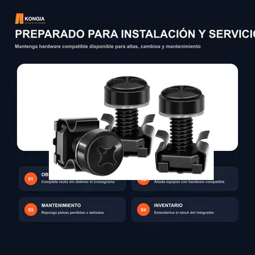 Uso en obra, expansión y mantenimiento — Kit de Tornillos, Arandelas y Tuercas Jaula M6 para Rack, 100 Juegos — KG-RA-CS-M6-100
