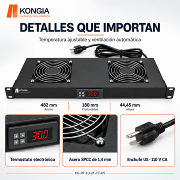 KG-RF-1U-2F-TC-US · Termostato, acero SPCC y enchufe US