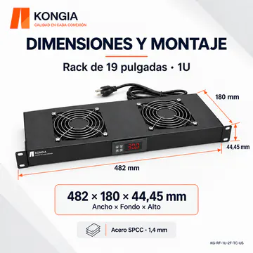 KG-RF-1U-2F-TC-US · Dimensiones y montaje