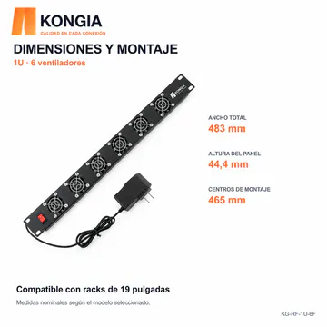 KONGIA · Dimensiones · 1U · 6 ventiladores