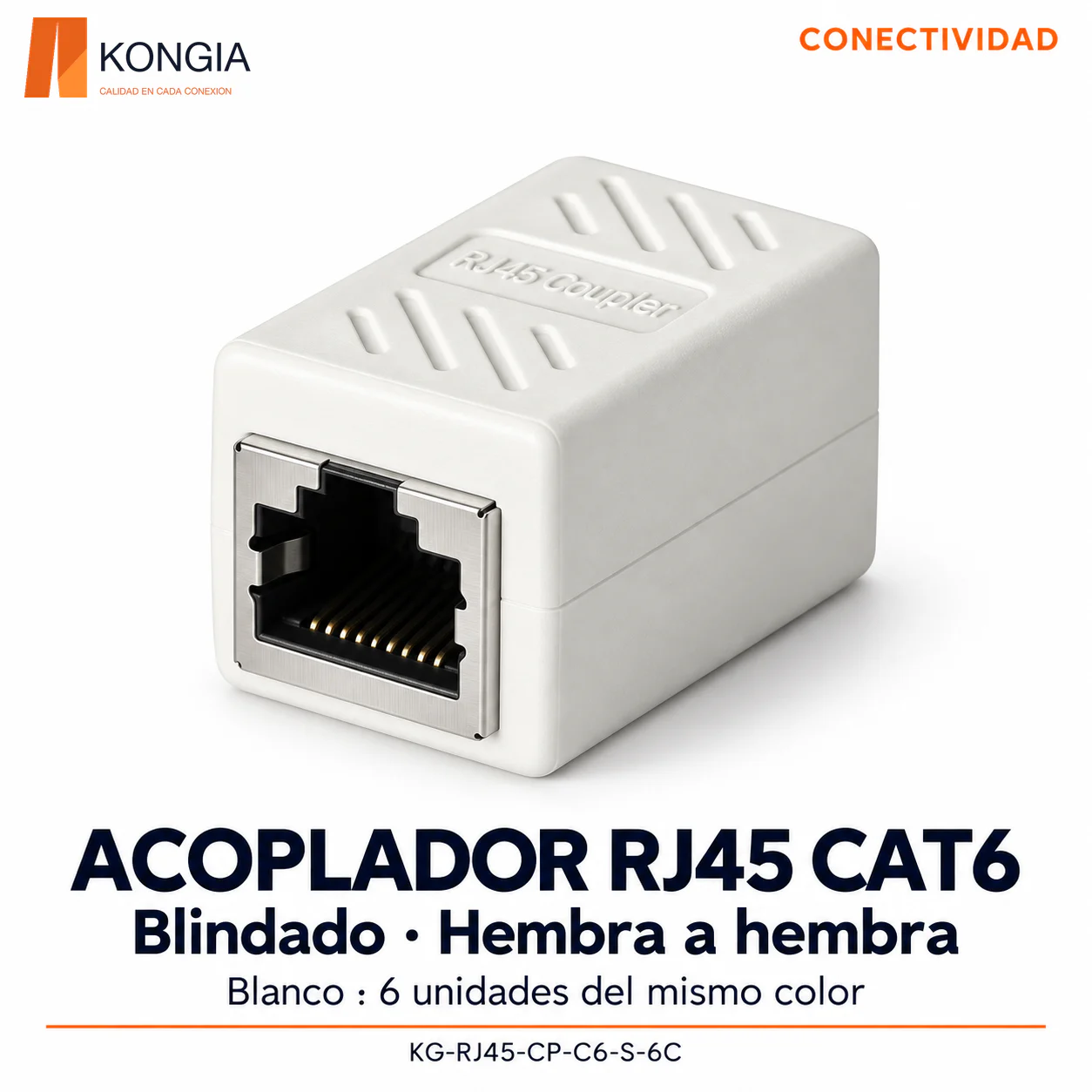Acoplador RJ45 Cat6 Blindado, Hembra a Hembra, 6 Colores — Paquete de 6