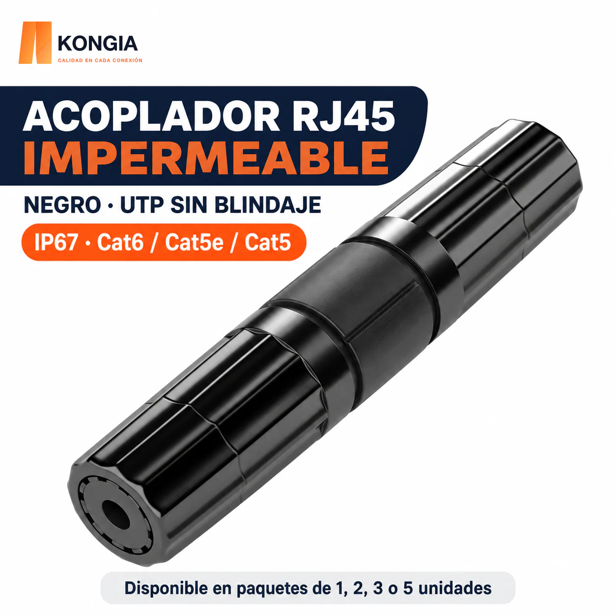 Acoplador RJ45 Hembra a Hembra Cat6 UTP sin Blindaje IP67, Negro
