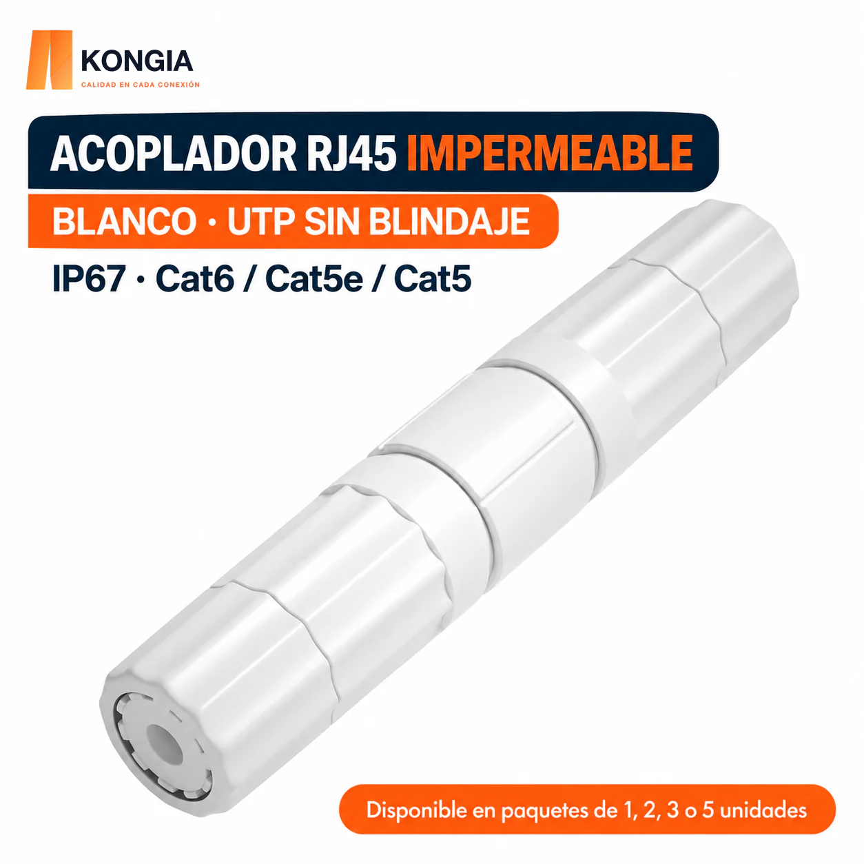 Acoplador RJ45 Hembra a Hembra Cat6 UTP sin Blindaje IP67, Blanco