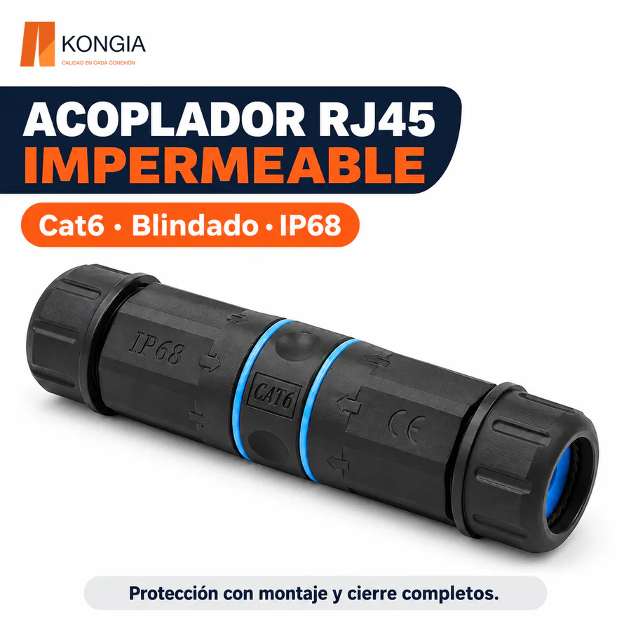 Acoplador M25 Cat6 Blindado IP68, RJ45 Hembra (8P8C) a RJ45 Hembra (8P8C), PA66