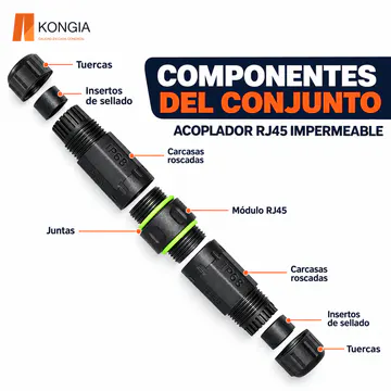 Despiece: tuercas, insertos de goma, carcasas y módulo hembra a hembra
