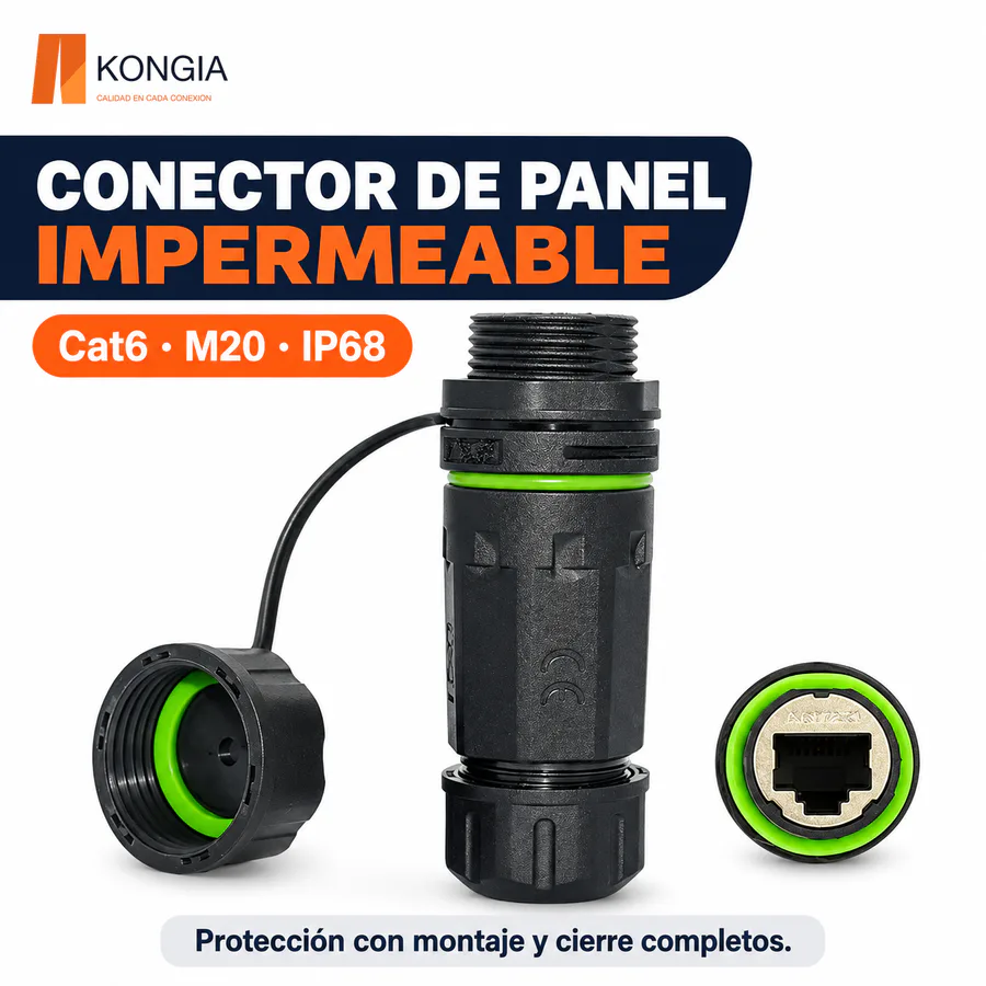 Conector de Panel Cat6 M20, RJ45 Hembra a Hembra, con Carcasa y Tapa