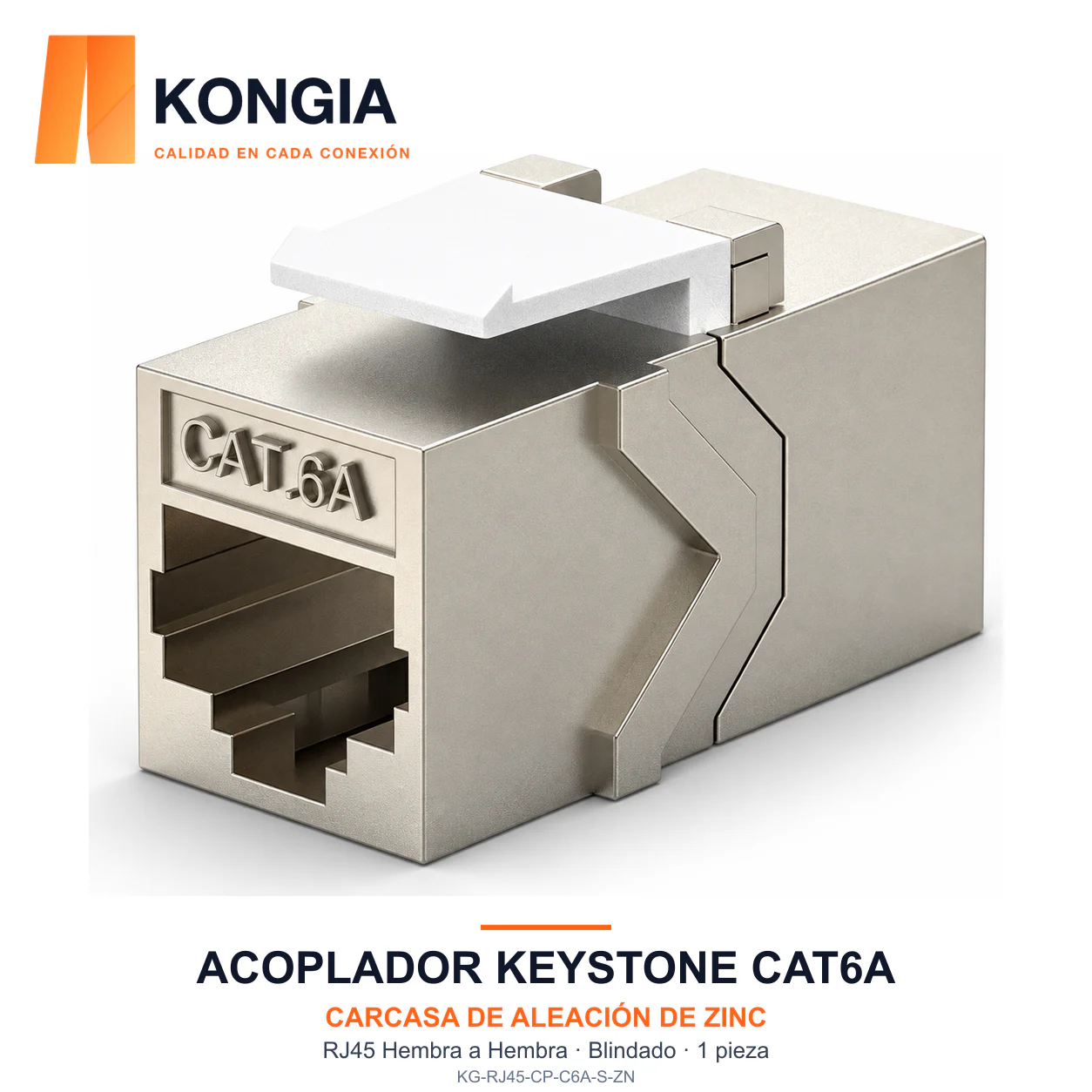 Acoplador Keystone RJ45 Cat6A Blindado de Aleación de Zinc — 1 Pieza