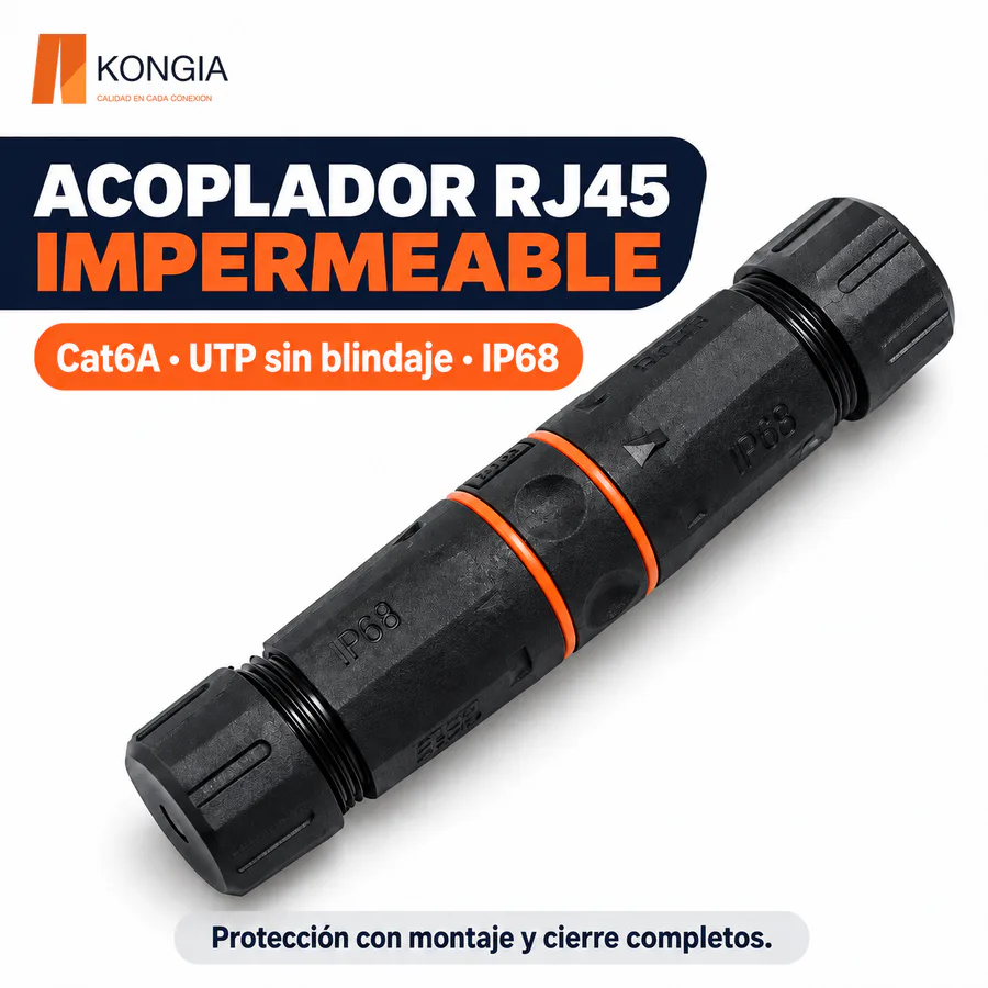 Acoplador Cat6A UTP Sin Blindaje IP68, RJ45 Hembra (8P8C) a RJ45 Hembra (8P8C), 120 mm
