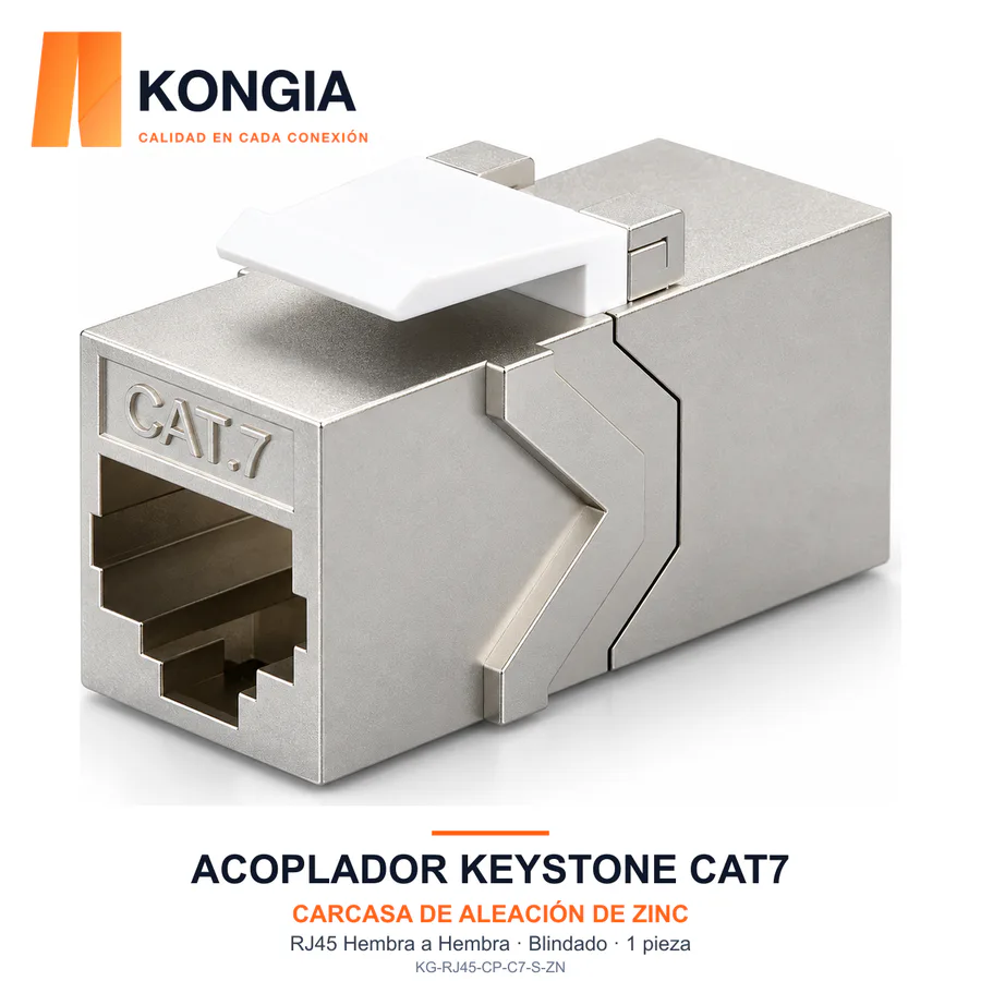 Acoplador Keystone RJ45 Cat7 Blindado de Aleación de Zinc — 1 Pieza