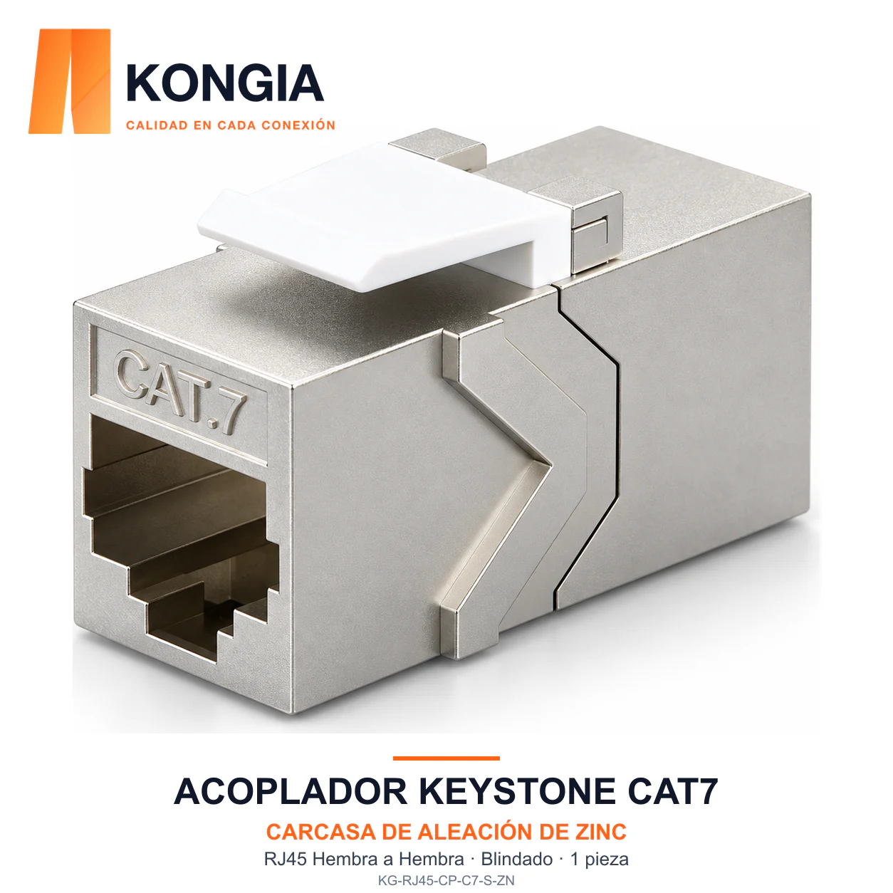 Acoplador Keystone RJ45 Cat7 Blindado de Aleación de Zinc — 1 Pieza