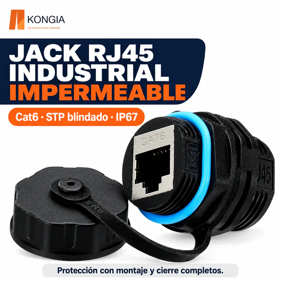 Jack Industrial RJ45 CAT6 Blindado IP67 para Panel
