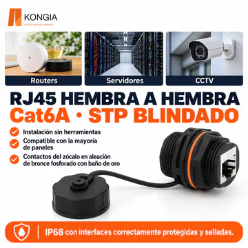 Características del módulo M23 Cat6A: montaje, contactos y protección IP68