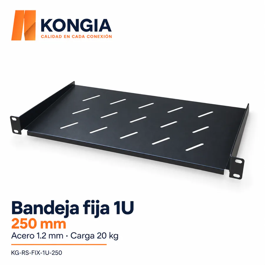 Bandeja Fija en Voladizo para Rack 19 pulgadas, 1U, 250 mm, Acero de 1.2 mm