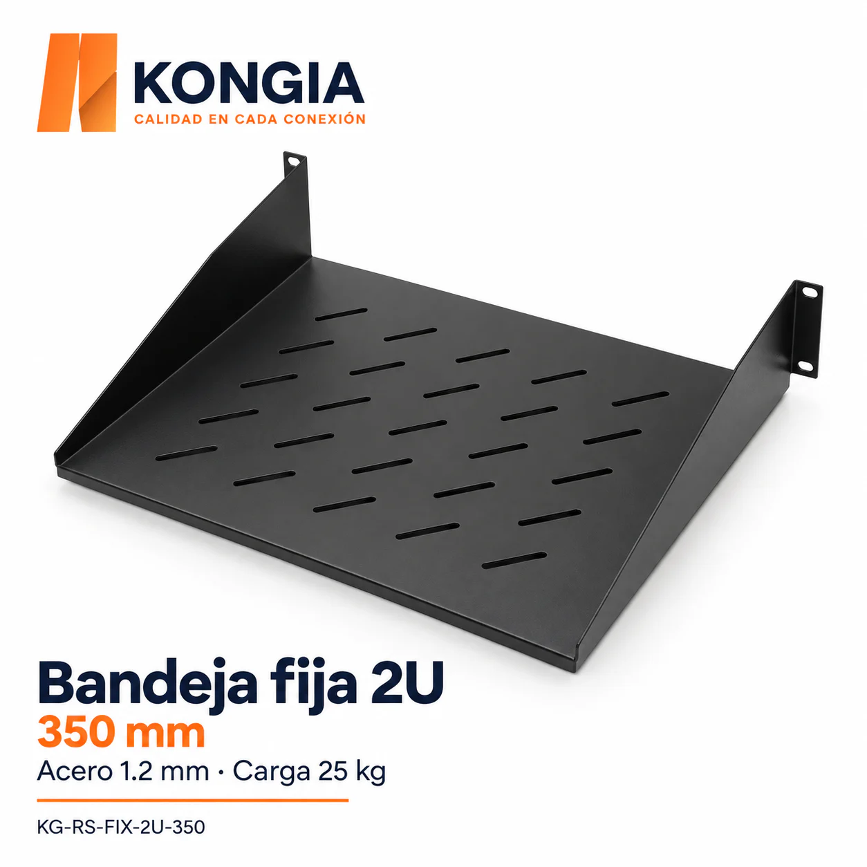 Bandeja Fija para Rack 19 pulgadas, 2U, 350 mm, Acero de 1.2 mm