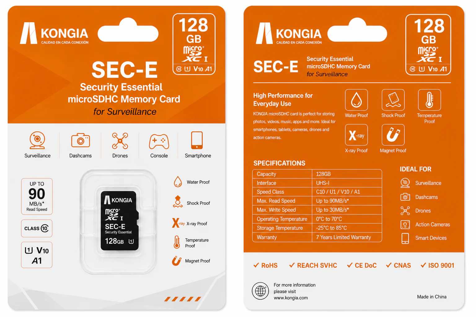 Class 10/U1/V10 Security Essential — Tarjeta microSD para Videovigilancia 128GB