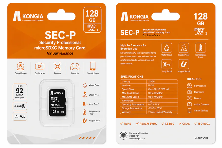 Class 10/U3/V30/A1 Security Professional — Tarjeta microSD de Alta Resistencia para CCTV 128GB