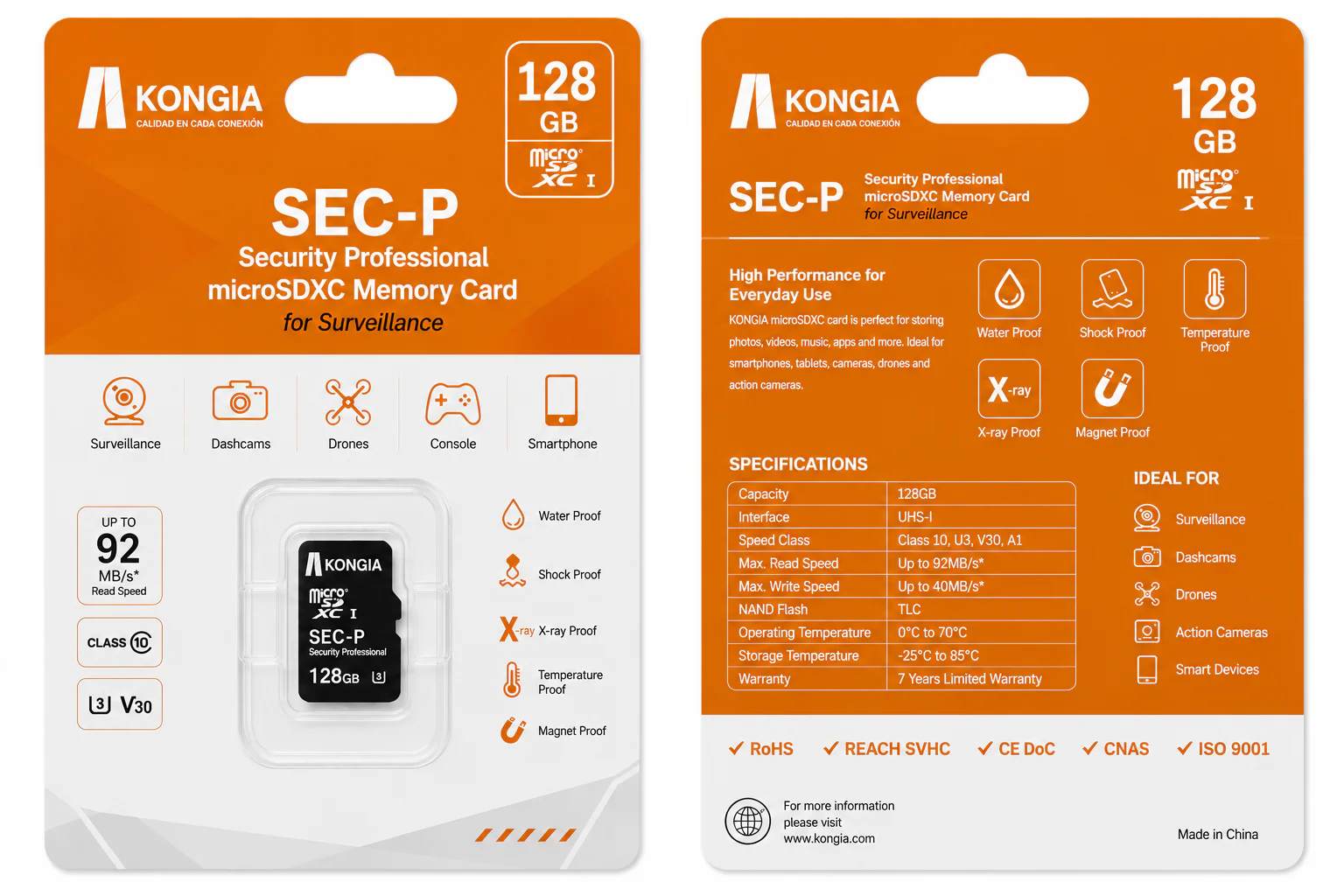 Class 10/U3/V30/A1 Security Professional — Tarjeta microSD de Alta Resistencia para CCTV 128GB