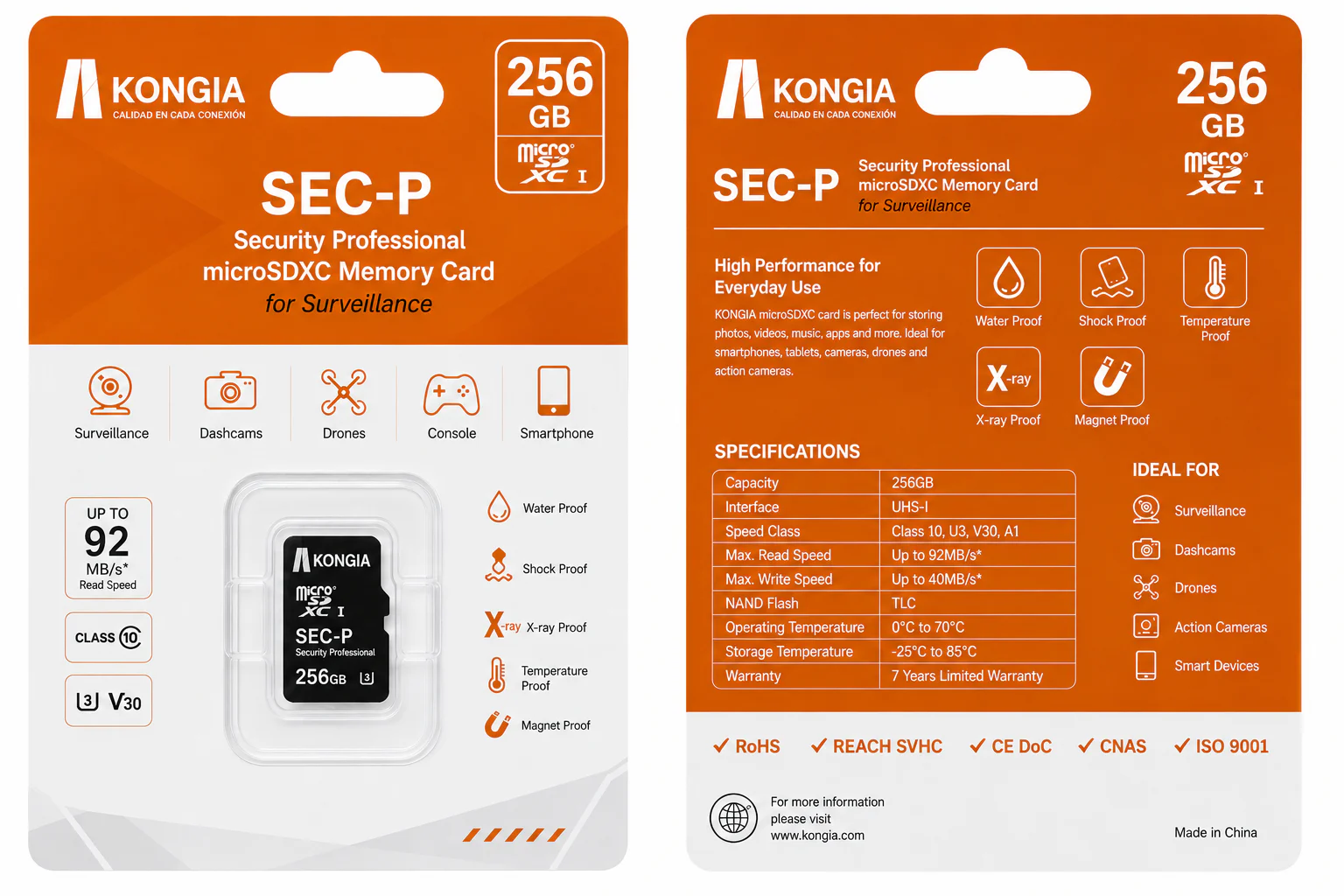 Class 10/U3/V30/A1 Security Professional — Tarjeta microSD de Alta Resistencia para CCTV 256GB