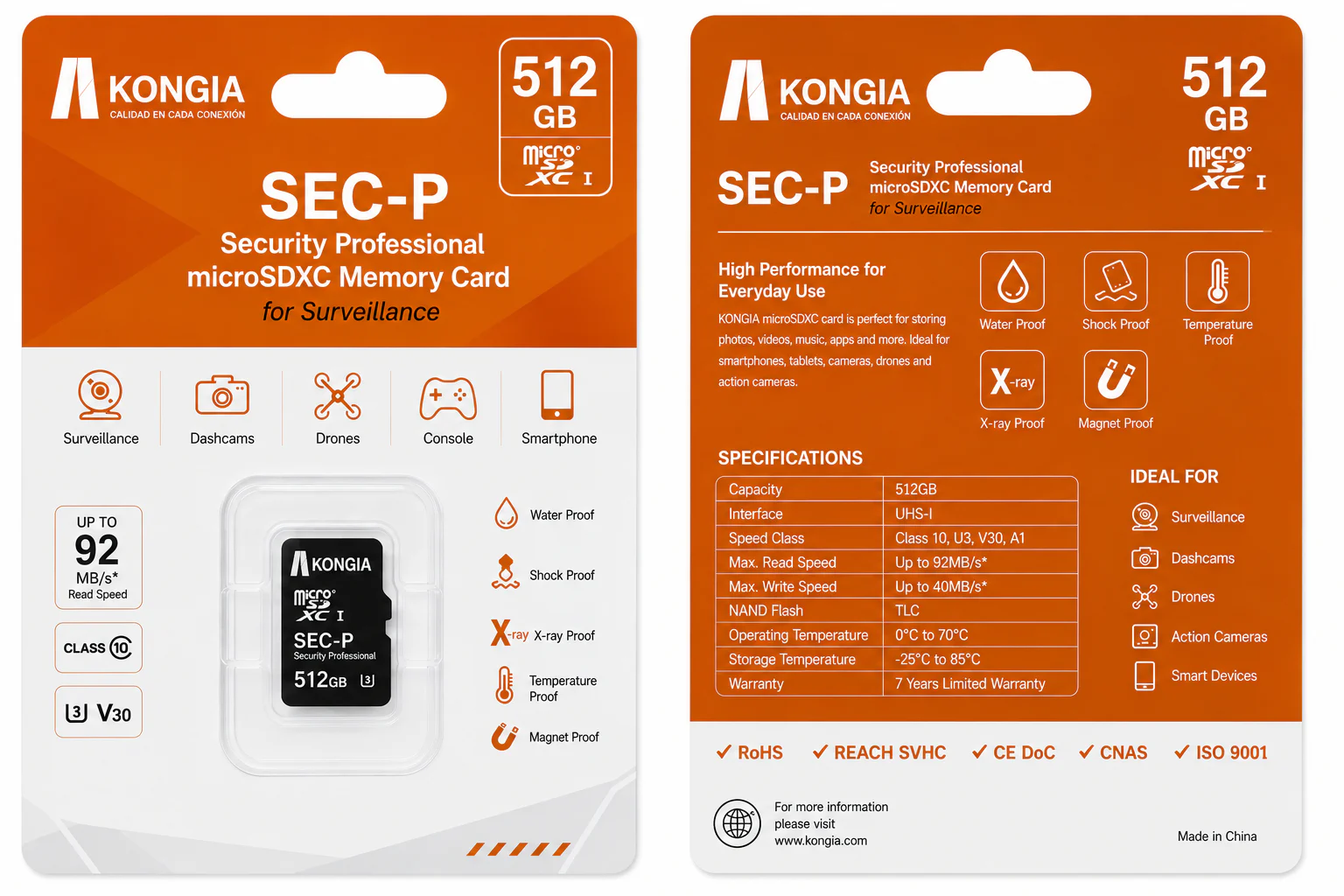 Class 10/U3/V30/A1 Security Professional — Tarjeta microSD de Alta Resistencia para CCTV 512GB