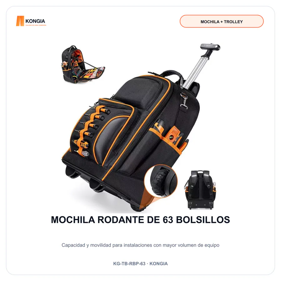 Mochila Rodante Profesional para Herramientas de 63 Bolsillos