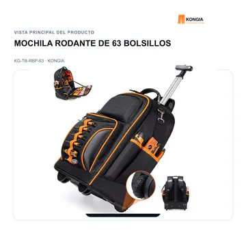 Vista general del producto — Mochila Rodante Profesional para Herramientas de 63 Bolsillos — KG-TB-RBP-63
