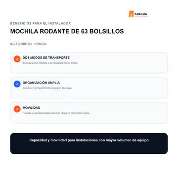 Beneficios para el instalador — Mochila Rodante Profesional para Herramientas de 63 Bolsillos — KG-TB-RBP-63