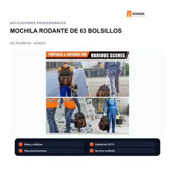 Aplicaciones profesionales — Mochila Rodante Profesional para Herramientas de 63 Bolsillos — KG-TB-RBP-63
