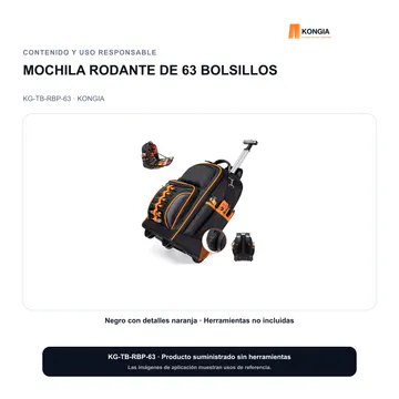 Contenido y uso responsable — Mochila Rodante Profesional para Herramientas de 63 Bolsillos — KG-TB-RBP-63
