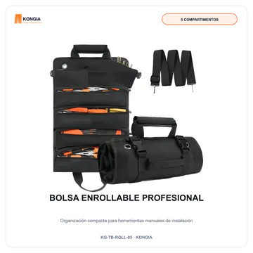 Vista principal sobre fondo blanco — Bolsa Enrollable Profesional de 5 Compartimentos — KG-TB-ROLL-05