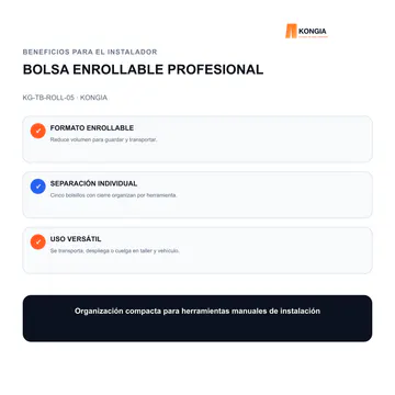 Beneficios para el instalador — Bolsa Enrollable Profesional de 5 Compartimentos — KG-TB-ROLL-05