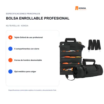Especificaciones principales — Bolsa Enrollable Profesional de 5 Compartimentos — KG-TB-ROLL-05