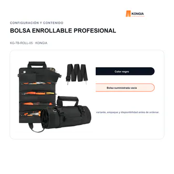 Configuración y contenido — Bolsa Enrollable Profesional de 5 Compartimentos — KG-TB-ROLL-05