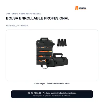 Contenido y uso responsable — Bolsa Enrollable Profesional de 5 Compartimentos — KG-TB-ROLL-05