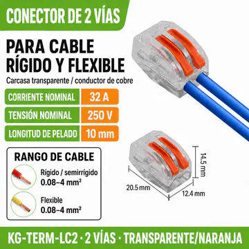Lever Wire Connector, 2-Way, 32 A, 250 V, 50-Pack