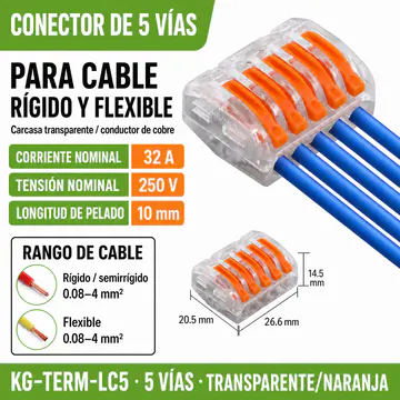 Lever Wire Connector, 5-Way, 32 A, 250 V, 30-Pack