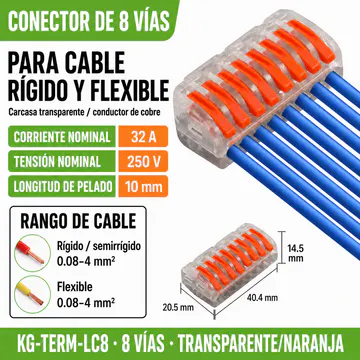 Lever Wire Connector, 8-Way, 32 A, 250 V, 20-Pack