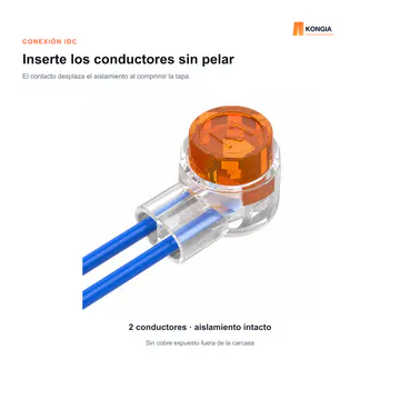 Dos conductores insertados sin retirar el aislamiento — Conector IDC UY2 con Gel para 2 Conductores, 26–19 AWG, 100 Piezas — KG-TERM-UY2-100