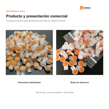 Producto y empaque de referencia — Conector IDC UY2 con Gel para 2 Conductores, 26–19 AWG, 100 Piezas — KG-TERM-UY2-100