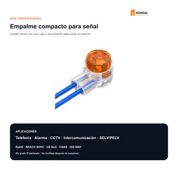 Aplicaciones profesionales y documentación estándar — Conector IDC UY2 con Gel para 2 Conductores, 26–19 AWG, 100 Piezas — KG-TERM-UY2-100