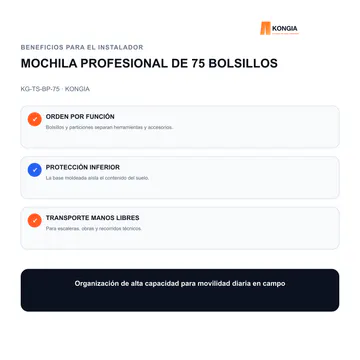 Beneficios para el instalador — Mochila Profesional para Herramientas de 75 Bolsillos — KG-TS-BP-75