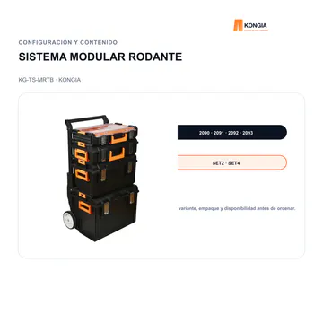 Configuración y contenido — Sistema Modular Rodante de Cajas para Herramientas — KG-TS-MRTB