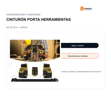 Configuración y contenido — Cinturón Porta Herramientas Profesional para Instaladores — KG-TS-TB-01