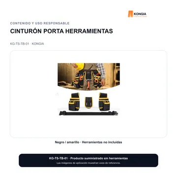 Contenido y uso responsable — Cinturón Porta Herramientas Profesional para Instaladores — KG-TS-TB-01