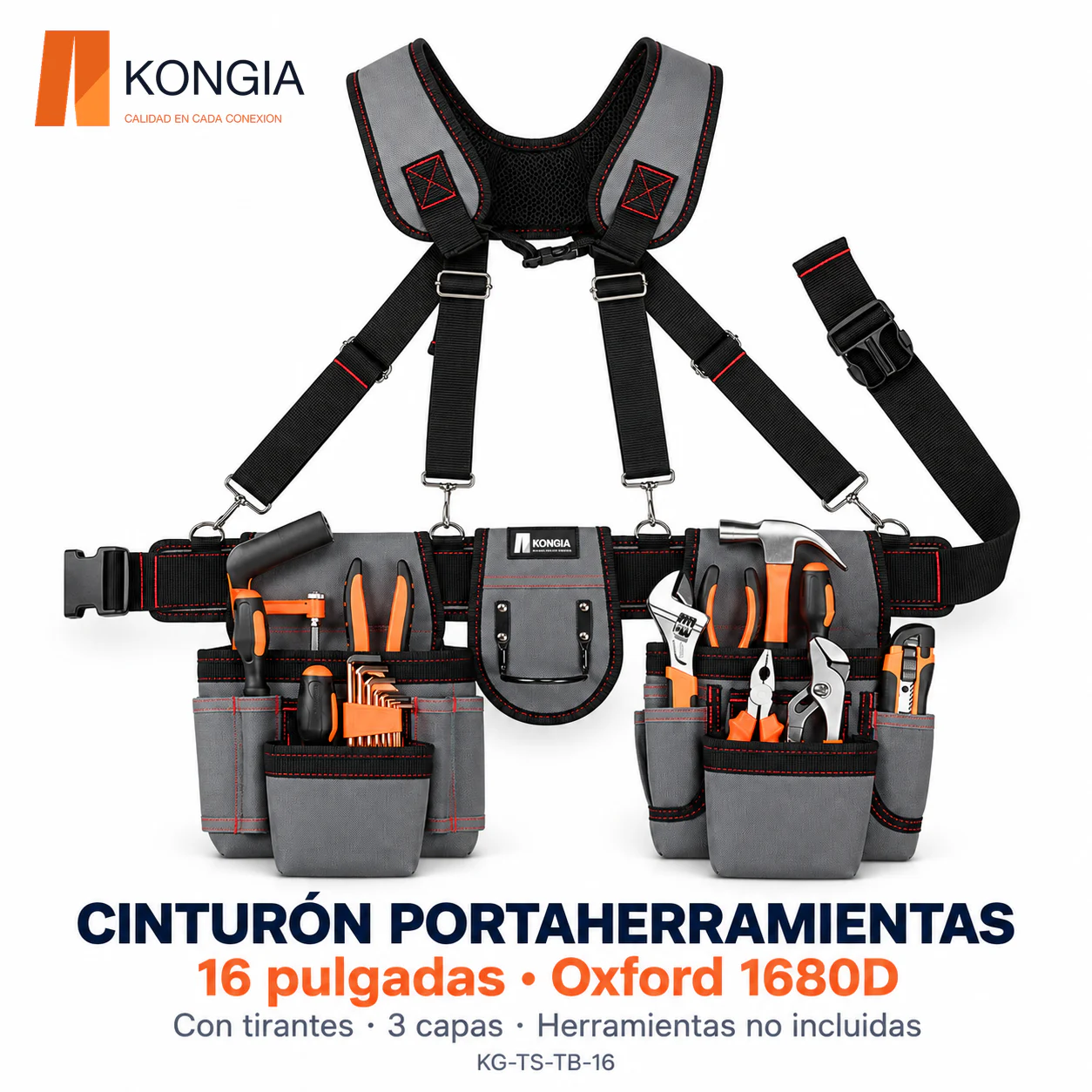 Cinturón portaherramientas con tirantes, 16 pulgadas · Oxford 1680D de 3 capas